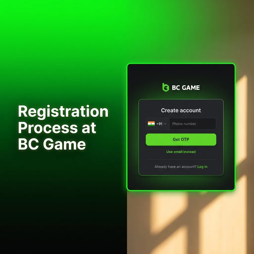 Quick BC Game registration process showing 5 steps: sign-up button, choose method, set password, confirm details, verify account.